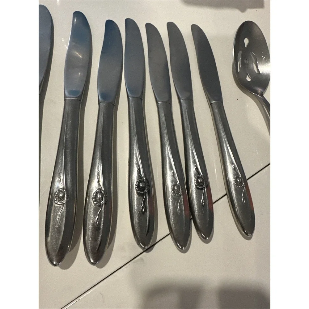 Stainless Flatware Lot Traditions Floral Knives,Serving Set, Fork Set 10 pcs